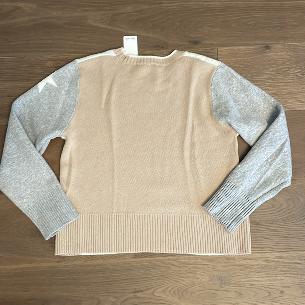 NWT Splendid Sweater Crewneck Color-block Gray Beige Cream Tan Stars Size Medium - Picture 3 of 5